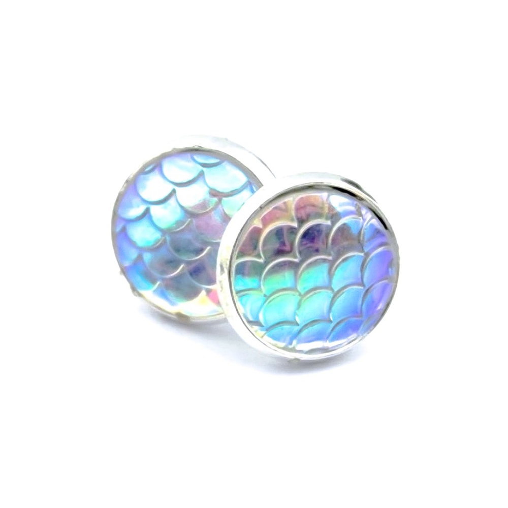 LAST PAIR! Iridescent Mermaid Button Stud Earrings - Picture 6 of 8